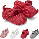 BACSAC Baby Girls Mary Jane Flats with Bow Soft Sole Non-Slip Crib Shoes Infant Toddler First Walkers Princess Dress Shoes