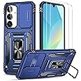 Ezanmull for Samsung Galaxy A16 5G Case with Slide Camera Cover + Screen Protector(2 Packs), Rotated Ring Kickstand Military Grade Shockproof Protective Cover for Samsung Galaxy A16 5G (Dark Blue)