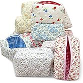 WZMYO 12 PCS Cotton Quilted Makeup Bag Bulk with Zipper- Valentines Day Gifts Floral Bridesmaid Gifts Cosmetic Makeup Pouch Bag Travel Portable Preppy Gifts for Women(12 Pack)