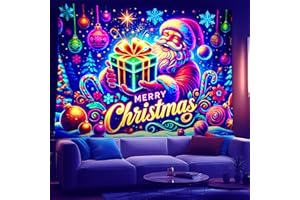 NYZE Christmas Tapestry Santa Claus Black Light Tapestry Glow in The Dark Wall Hanging Holiday Banner Backdrop Party Decor for Bedroom Dorm Living Room 59X51in