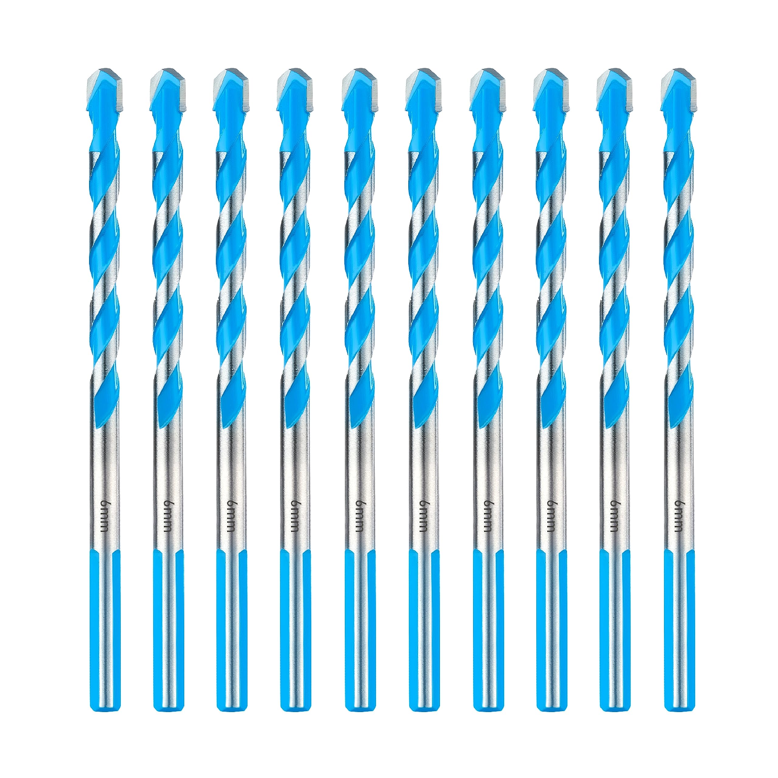 Toolant 6mm Concrete Drill Bit Set, Shockproof Hammer Drill Bits for Concrete/Glass/Brick/Plastic/Cement/Tile, Industrial Strength Carbide Tips, Box of 10