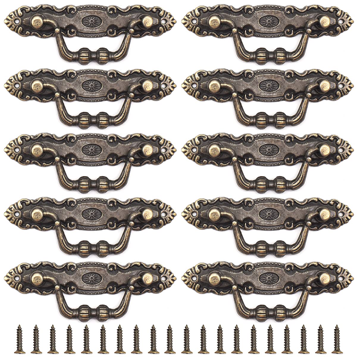 RoadLoo Vintage Cabinet Handles, 10 Pcs Antique Bronze Round Cabinet Pull Handles with Screws Furniture Drawer Cabinet Copper Cup Drawer Handles for Cupboard Wardrobe Dressers Home Kitchen Bedroom