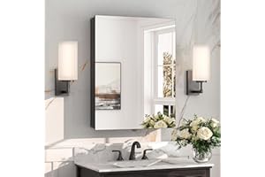 Keonjinn 20 x 26 Inch Medicine Cabinet, Assembly Required, Black Medicine Cabinets for Bathroom with Mirror 51 x 66 CM, Tempe