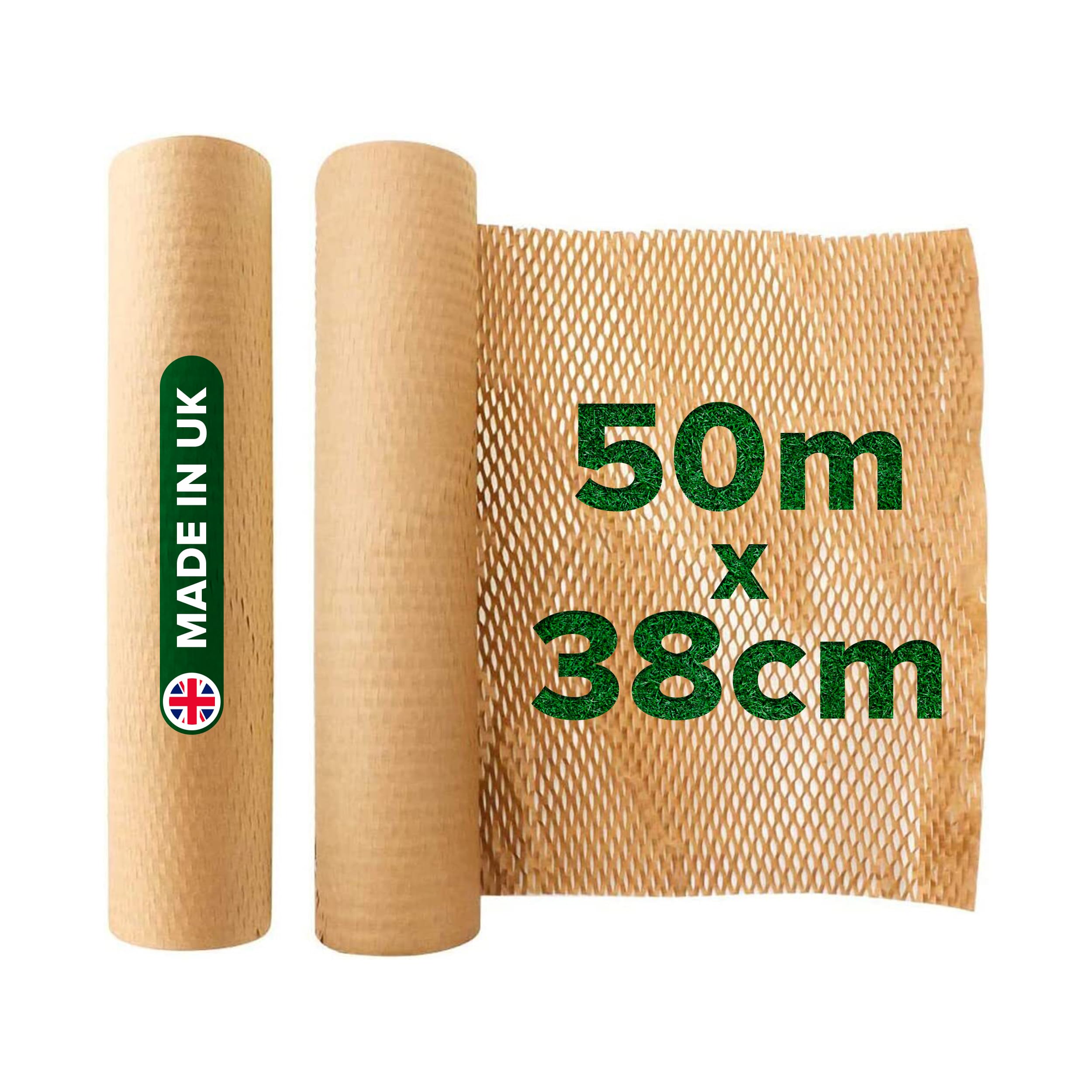 Honeycomb Sustainable thick Paper Packaging Roll 38 cm x 50 m, Eco-Friendly* Brown Craft bubble wrap cushioning for Breakables, Packing, Fragile, Shipping, Moving House, Gift. Proudly made in the UK