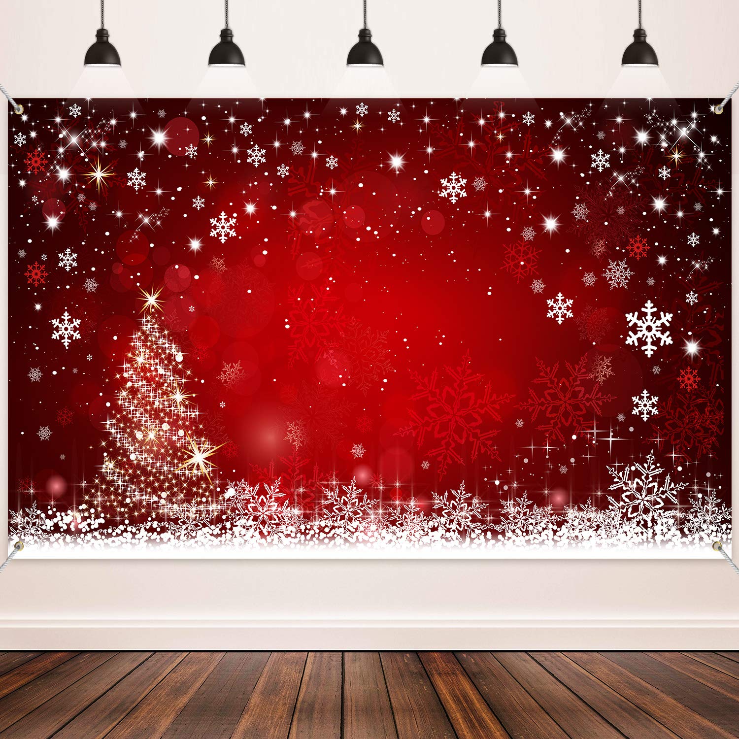 Blulu Christmas Photo Backdrop 6 x 3.6 ft Fabric Winter Red and Tree Christmas Backdrops for Photography Xmas Party Decoration Supplies Red Backdrop Snowflake Photo Background Banner Photo Booth Prop