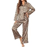 Ekouaer Silk Satin Pajamas Set Womens Long Sleepwear Button Down 2 Piece Classic Soft Loungewear Pjs Set
