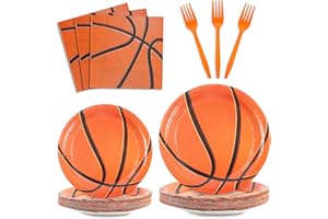 XIENBLOC 96Pcs Basketball Plates Napkins Basketball Birthday Party Supplies Basketball Paper Disposable Tableware Set Forks Sport Birthday Party Dinnerware Kits Serve 24 Guests