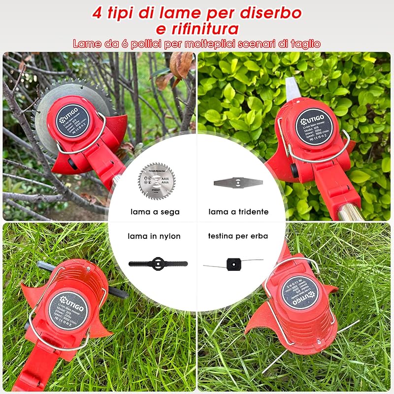 Decespugliatore a Batteria, Decespugliatore Elettrico a Batteria, dotato di 2 batterie e 4 lame, Tosaerba a batteria Tosaerba Pieghevole da 800W,adatto per tagliare l'erba di prati e cespugli