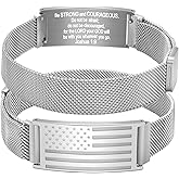 Alissl American Flag Cross Bracelets Bible Verse Stainless Steel Adjustable Bracelet Religious Christian Jewelry Gifts for Men Birthday Easter Baptism Valentine Gifts Grandson Son