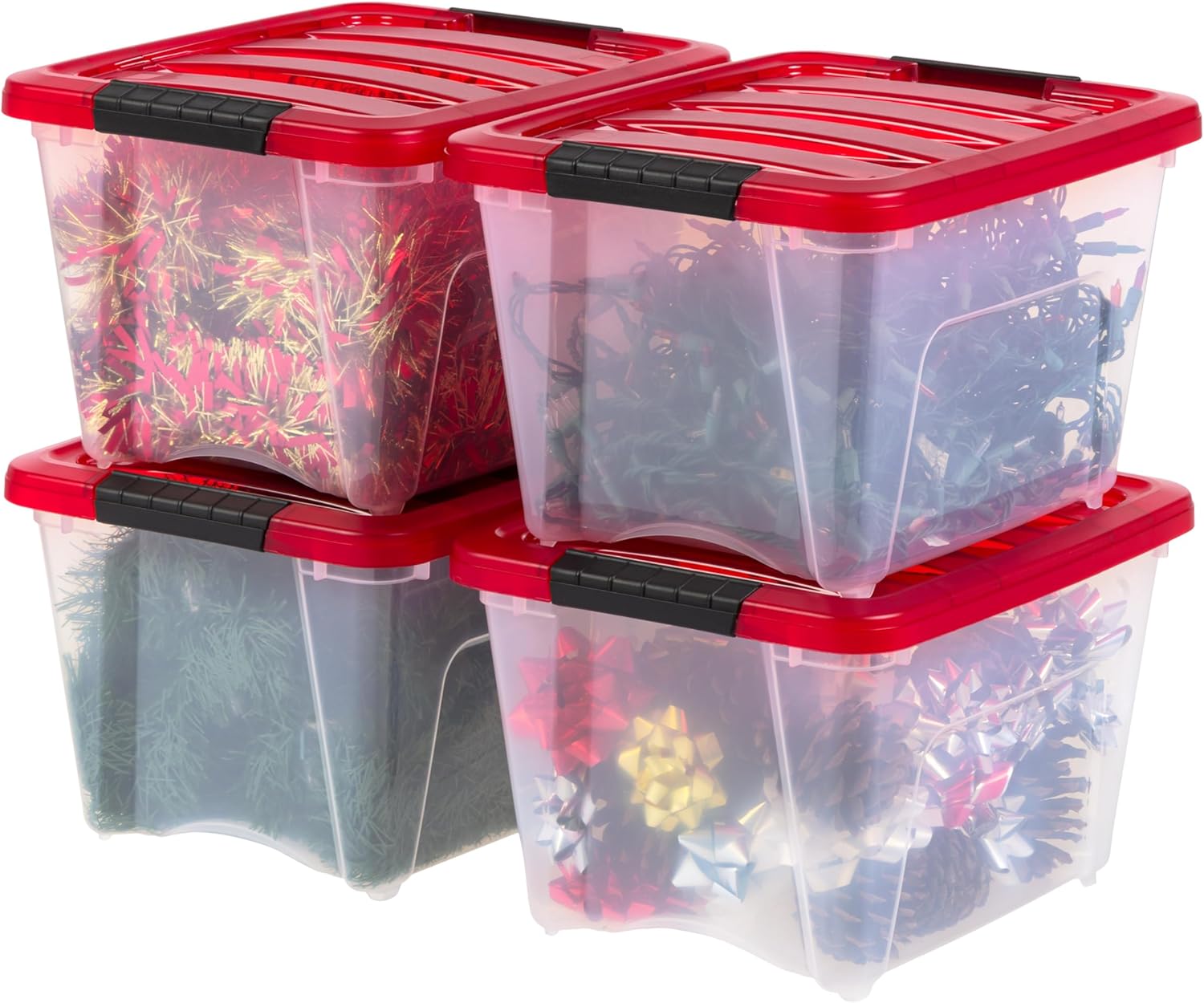 Holiday Décor Storage - IRIS USA, Inc. TB-17 Storage Bins, 19 Qt Holiday - 4 Pack, Clear/Red