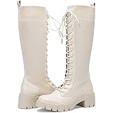 Vepose Women's 953 Knee High Combat Boots Chunky Platform Heel, Lace Up Gothic Punk Work Boots for Dresses and Jeans