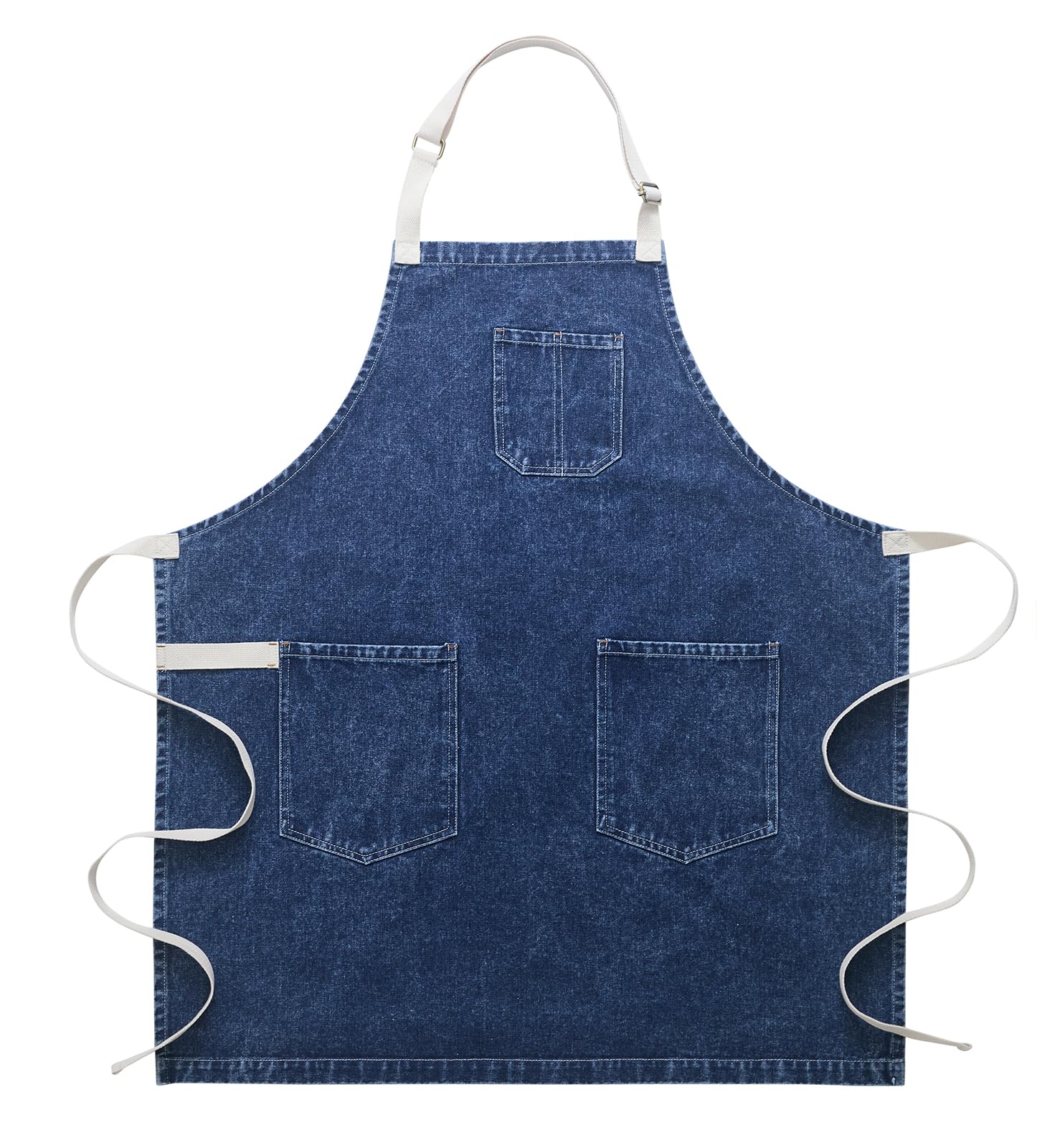 Pincy Cotton Denim Apron, Unisex Adjustable Bib Apron with Pockets for Cooking Kitchens (Blue)
