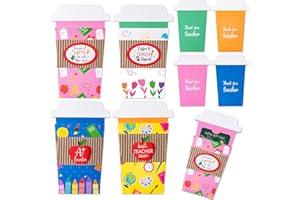 ANGOLIO 8Pcs Teacher Appreciation Gift Card Holders Bulk, Thanks A Latte Coffee Cup Gift Envelopes are well-made for a Note Cash, Thank You Greeting Cards for Educators Graduations Back to School