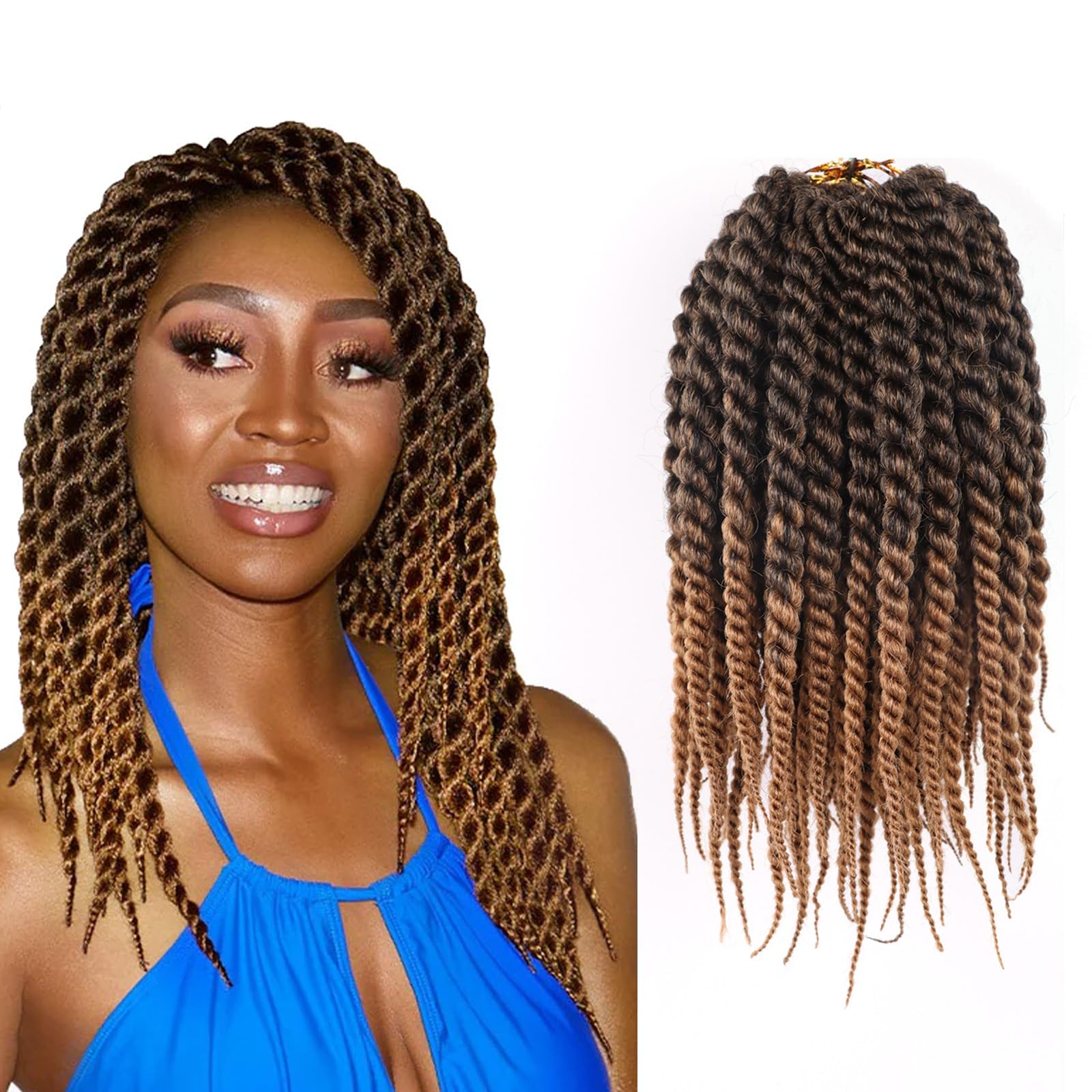 Photo 1 of 10 Inch Jumbo Braids Crochet Hair Short Havana Twist Crochet Hair for Black Women 7 Packs Crochet Senegalese Twist 2 Strand Twists Crochet Braids (10 Inch,T27-Black to Honey Blonde)