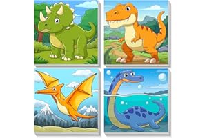 TOSTOG Lot de 4 peintures par numéros pour enfants avec cadre en bois, peinture à l'huile acrylique par numéros pour enfants 