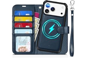 TUCCH 2-in-1 Detachable Wallet Case for iPhone 17 Pro Max 6.9" 2025, RFID Blocking | 4 Card Holders | Wireless Charging | Wrist Strap | Kickstand | Magnetic | PU Leather Protective Cover | Dark Blue