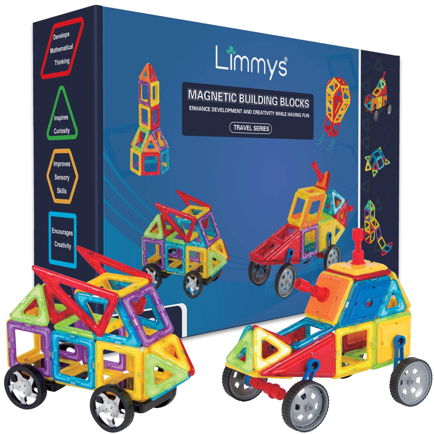 Limmys Magnetic Building Blocks – Unique Magnetic Tiles Construction Toys – Includes 74 Pieces and an Idea Booklet