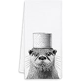 OSLYSOF Funny Coastal Otter Hand Towels for Bathroom Washroom, Sea Otter Bathroom Decor, Gifts for Otters Lovers Women, Coastal Beach Bathrooms Hand Towels, 16x24 Inch