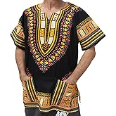 RaanPahMuang Brand Unisex Bright African Black Dashiki Cotton Shirt