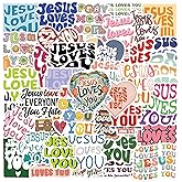 Jesus Loves You Stickers, 55PCs Jesus Emotional Support Phrases Stickers, Vinyl Decals, Laptop Water Bottle Decals, Christmas Stocking Stuffer, Gift Idea for Hydro Flask