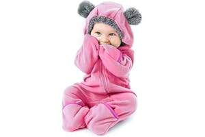 CUDDLE CLUB Fleece Baby Bunting Bodysuit – Infant One Piece Kids Hooded Romper Outerwear Toddler Jacket