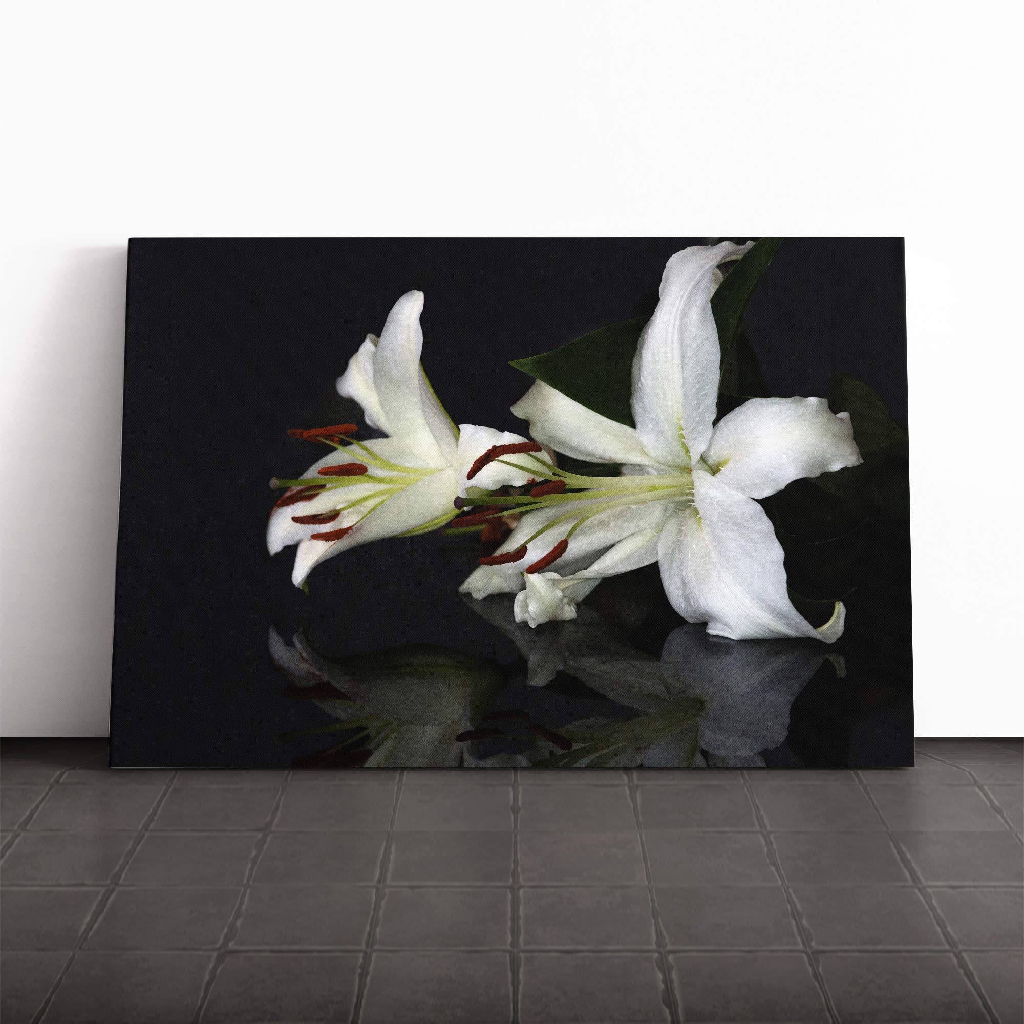 White Lily Flower (2) Canvas Print | Gallery Wrapped 30mm Frame Wall Art | 20x14 inches | Ready to Hang | Modern Floral Picture | Living Room Bedroom Lounge Office