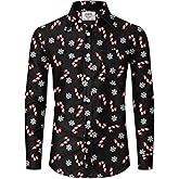 Arvilhill Mens Christmas Button Shirts Cotton Soft Charm Holiday Print Shirt (S-3XL)