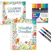 Ospelelf Adult Coloring Book Set Women Relaxation Gifts with 24 Colors Markers for Birthday, Stress Relief with 30 Patterns Included Animal, Flowers, and Positive Messages for Her