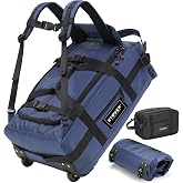STOVER 45/80/100L U-Zip Carry-On Rolling Duffel Bag with Wheels, Medium Travel Duffle w/Toiletry Bag, Heavy-Duty, Foldable w/Shoulder Straps- Use as Luggage or Backpack, Men/Women (Navy Blue)
