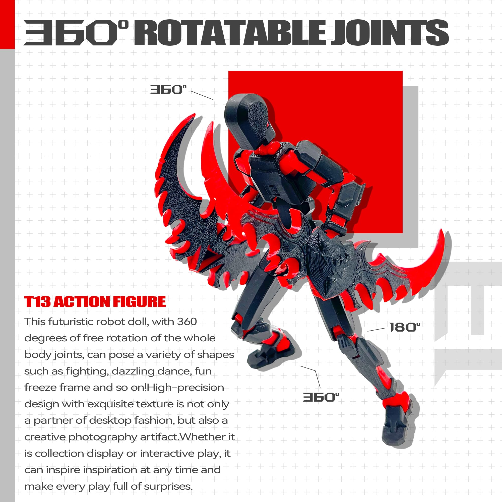 T13 Action Figure Set (Assembly Completed),Dummy 13,Titan 13 Action Figures,3D Printed Toys Multi-Jointed Movable (Black/Red)