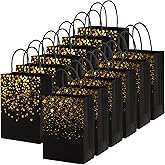 Nicunom 60 Pack Paper Gift Bags, 8.3 x 5.9 x 3.1 Inch Black Gold Gift Bags Shopping Bag Bulk Kraft Paper Bag Party Favor Bag for Wedding Birthday Halloween Thanksgiving Christmas