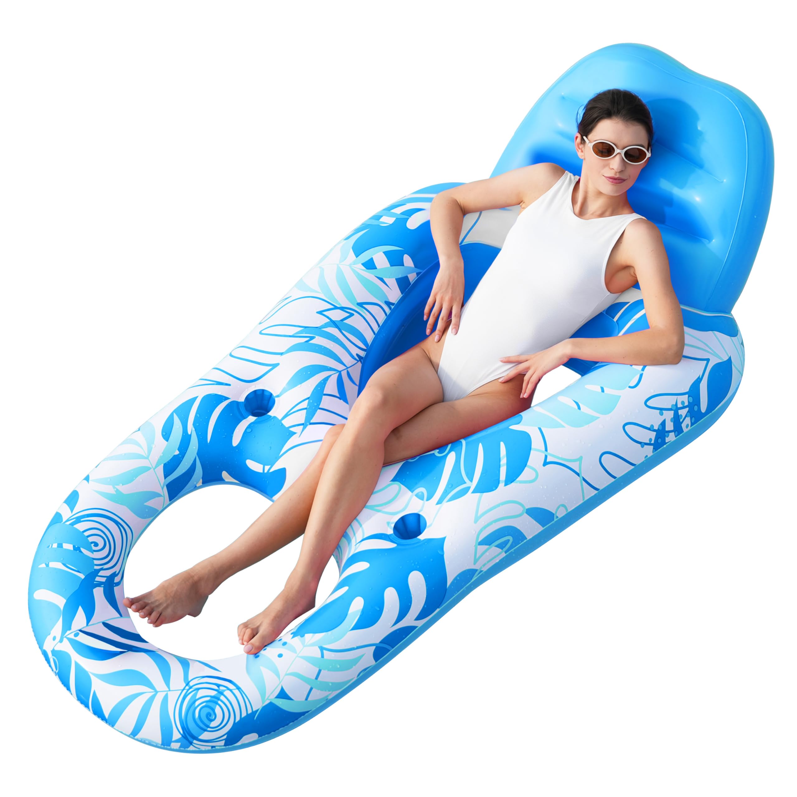 SLOOSH Inflatable Pool Floats Lounger Adult, Pool Float Lounge Raft Floaties Water Floating Recliner Chair with Cup Holders Foot Rest Swimming Pool Floaty (blue)