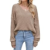 ZAFUL Womens Fall Oversized Sweaters Lightweight 2025 Cable Knit V Neck Long Sleeve Casual Loose Winter Pullover Tops