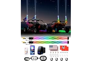 AUDEXEN Top Cover Navigation Light Integrate with RGB Whip Lights, Spiral Led Whip Light with Spring Controlled by App & Remote for UTV ATV SXS Off-Road RZR for Polaris Can-Am Truck 4X4-2FT