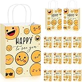 Kolldenn 25 Pcs Happy to See You Gift Bags with Handles Yellow Smile Face Favor Bags Bulk Welcome Guest Gifts Funny Happy Face Party Supplies for First Birthday Baby Shower Party Decorations