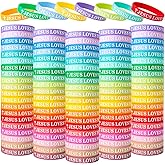 KUCLIN Jesus Loves You Silicone Bracelets Christian Wristbands Bulk Bible Verse Rubber Bracelets Religious Bands for Men Women Party Favors Gifts Prizes (Fresh Color)