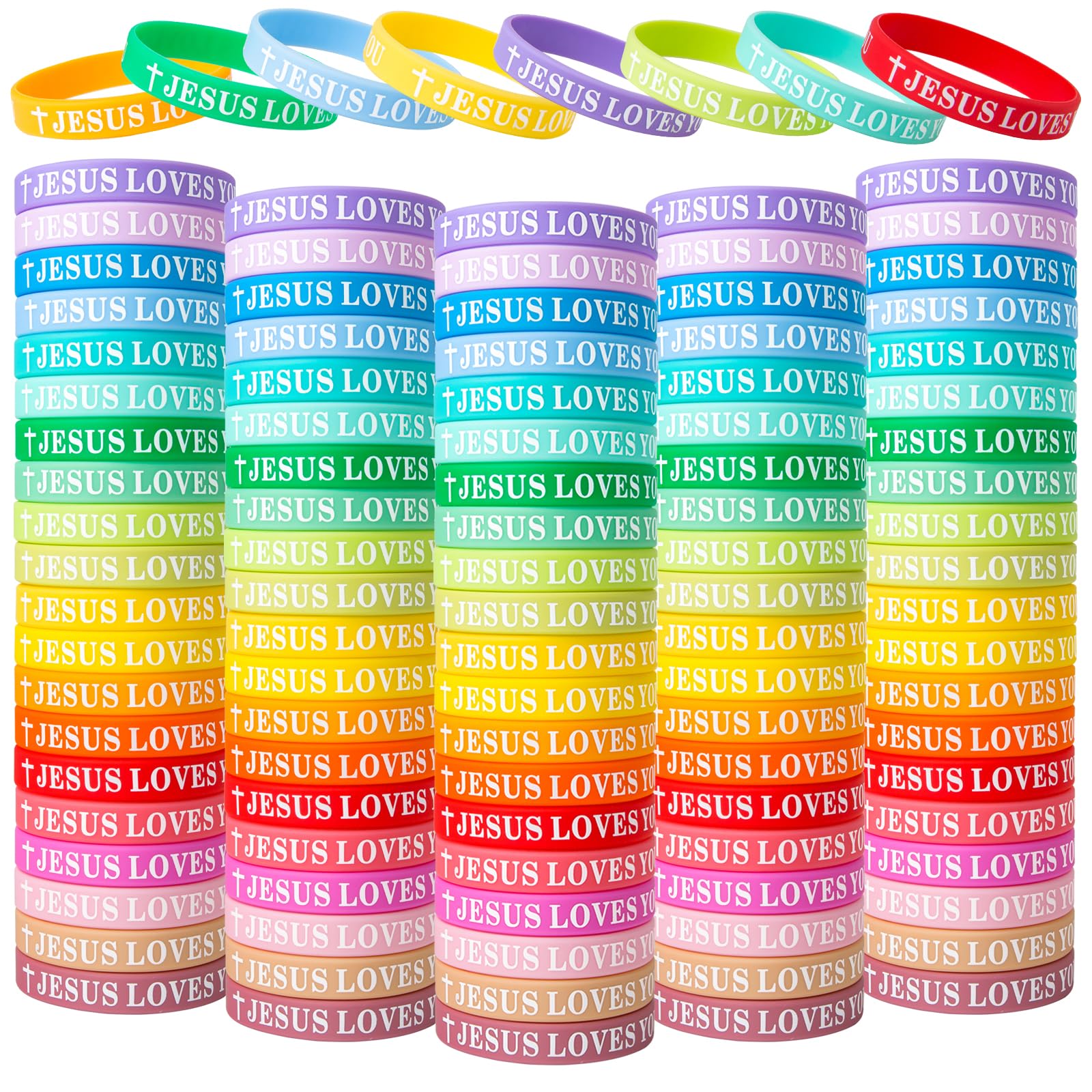 KUCLIN 20 Pieces Jesus Loves You Silicone Bracelets Christian Wristbands Bulk Bible Verse Rubber Bracelets Religious Bands for Party Favors Gifts Prizes(Fresh Color)