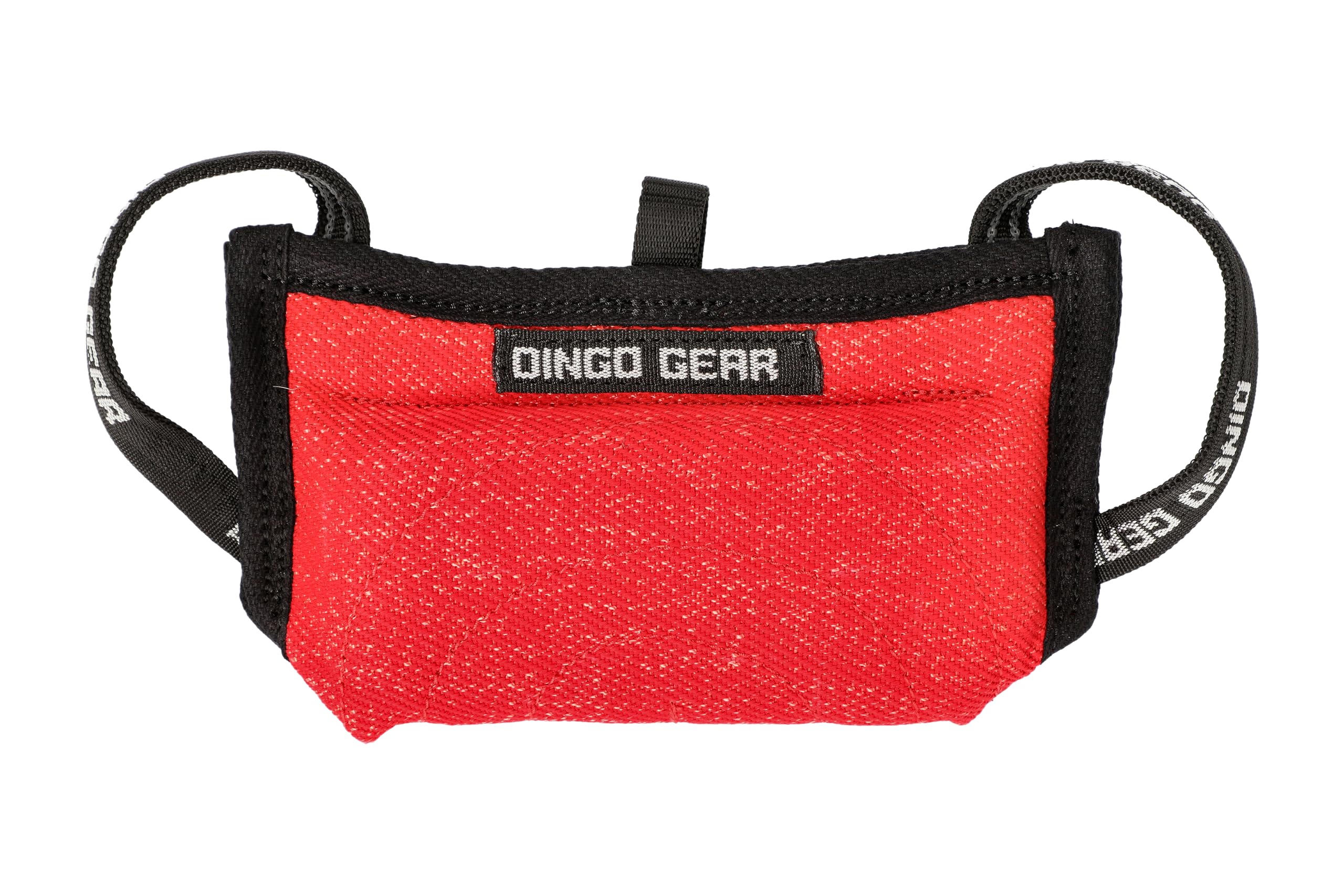 DINGO GEAR Dog Training Tug Bite Pillow, Mini Version for K9 Training, Obedience, IGP, Puppy and Young Dogs Bite Sessions, Handmade Wedge with 3 Handles, Nylcot, Very Soft - Red (S00524)