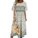 Kubsid Womens Boho Dress Summer Casual 2026 Short Sleeve Loose Fit Floral Maxi Dress Flowy Beach Vintage Sundress
