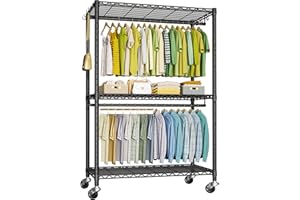 FUTASSI P3 Plus Rolling Clothes Rack, Clothing Racks for Hanging Clothes, Heavy Duty Garment Rack with Wheels, Freestanding Portable Closet Rack 45" W x 14" D x 78.5" H, Max Load 480 LBS, Black