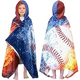 Baseball Boys Beach Towel with Hoodie for Kids Toddlers Age 4-8,Sports Baseball Blue Bath Towels Shower Wrap for Boys, Hooded Poncho Beach Blanket for Pool Swimming Cute Wearable Bath Towel for Child