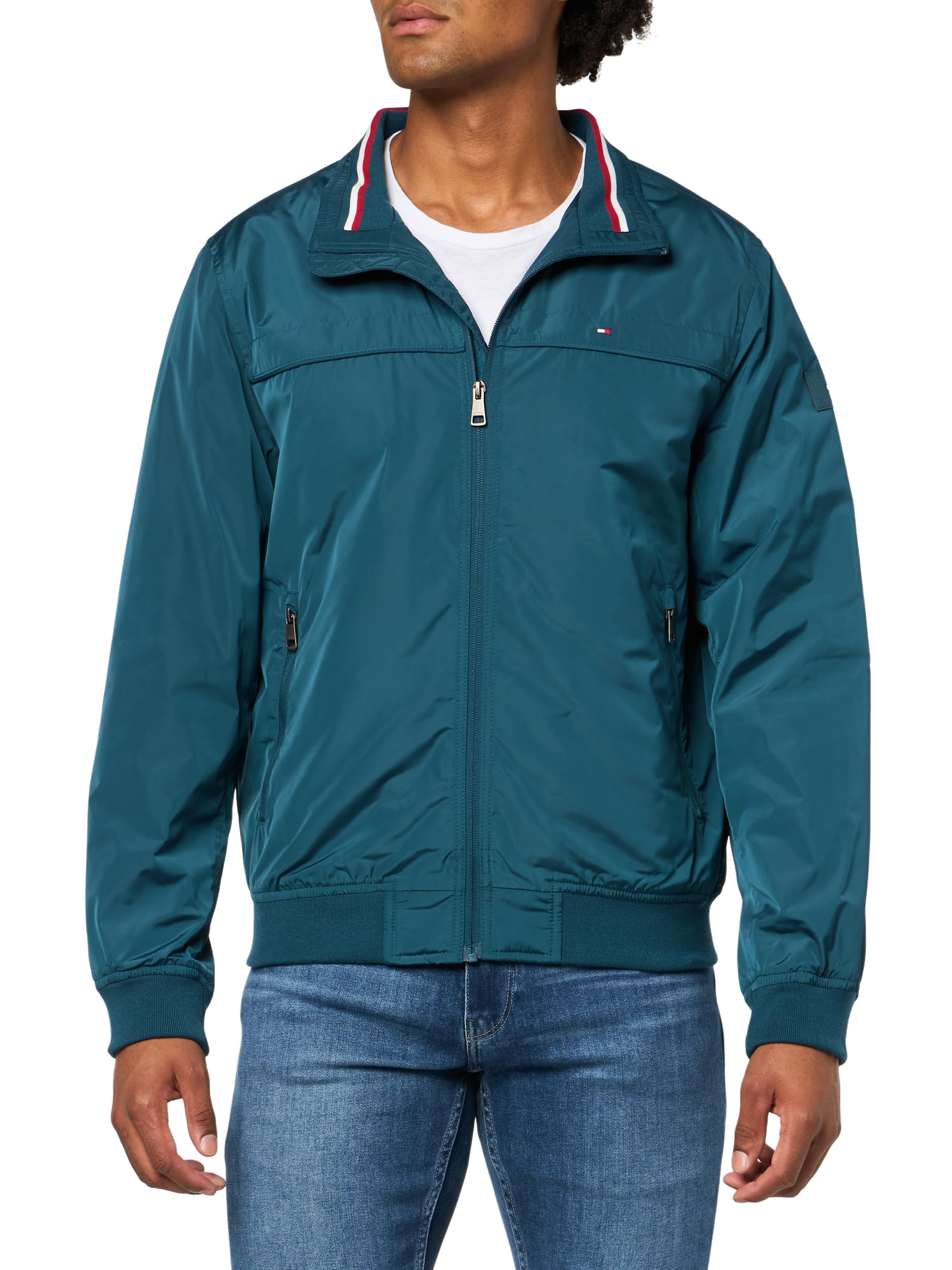 Tommy Hilfiger Men's Performance Faux Memory Bomber Jacket, Pond Filled, Large Image