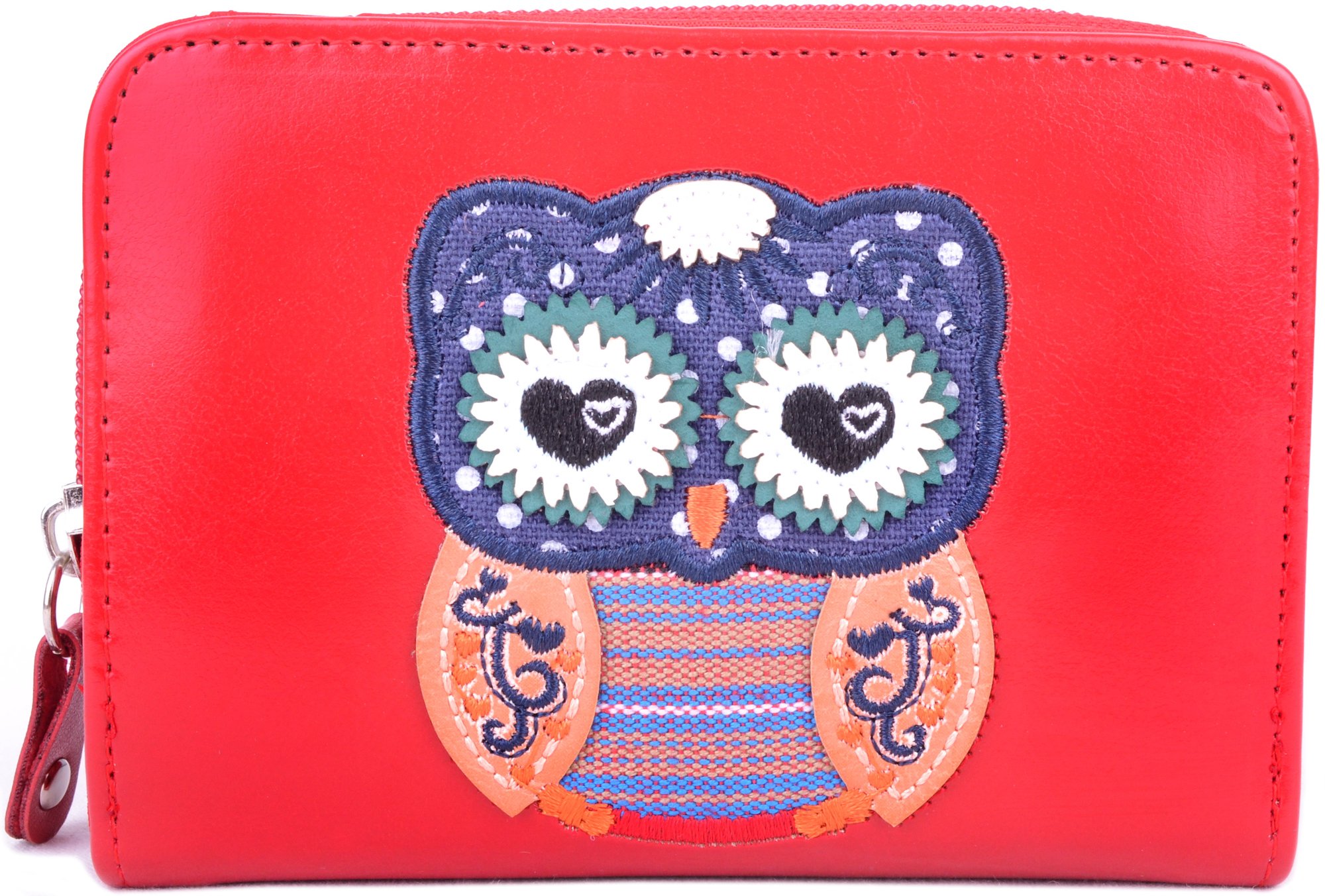 Ladies/Womens/Girls Faux Leather Purse/Money/Coin Holder with Owl Design - Red