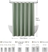 Linen Look Shower Curtain 182x198cm with Metal Hooks Green view 6