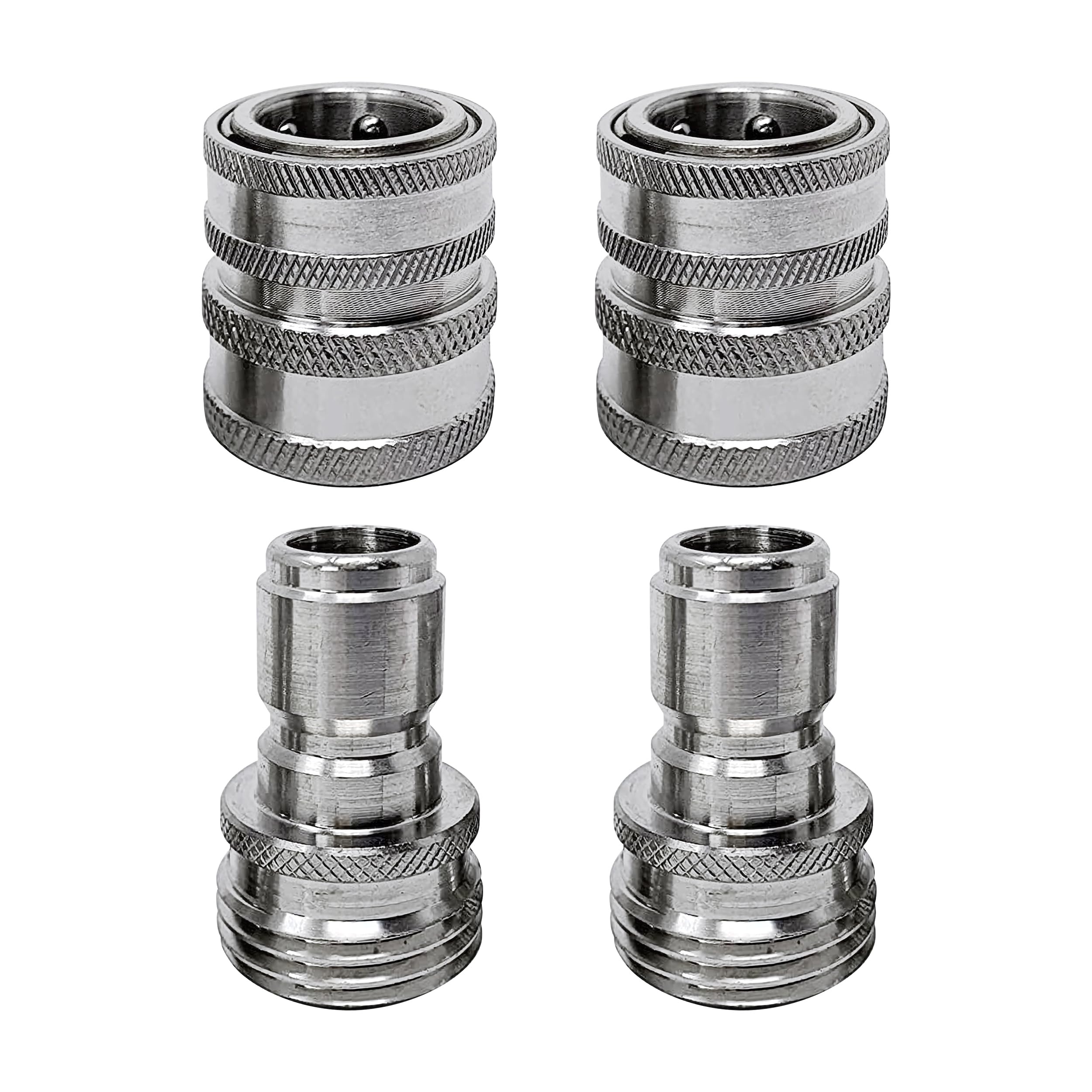 MTM Hydro Stainless Steel Garden Hose Quick Connection Kit 3/4" Solid Stainless Steel Fittings - Ideal for Pressure Washers and Home Use (SS GH Plug and Coupling Pack, 2 x 2)