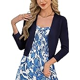 GRACE KARIN Women's 3/4 Sleeve Cropped Cardigan Sweater Lightweight Open Front Dressy Causal Shrug Spring Fashion