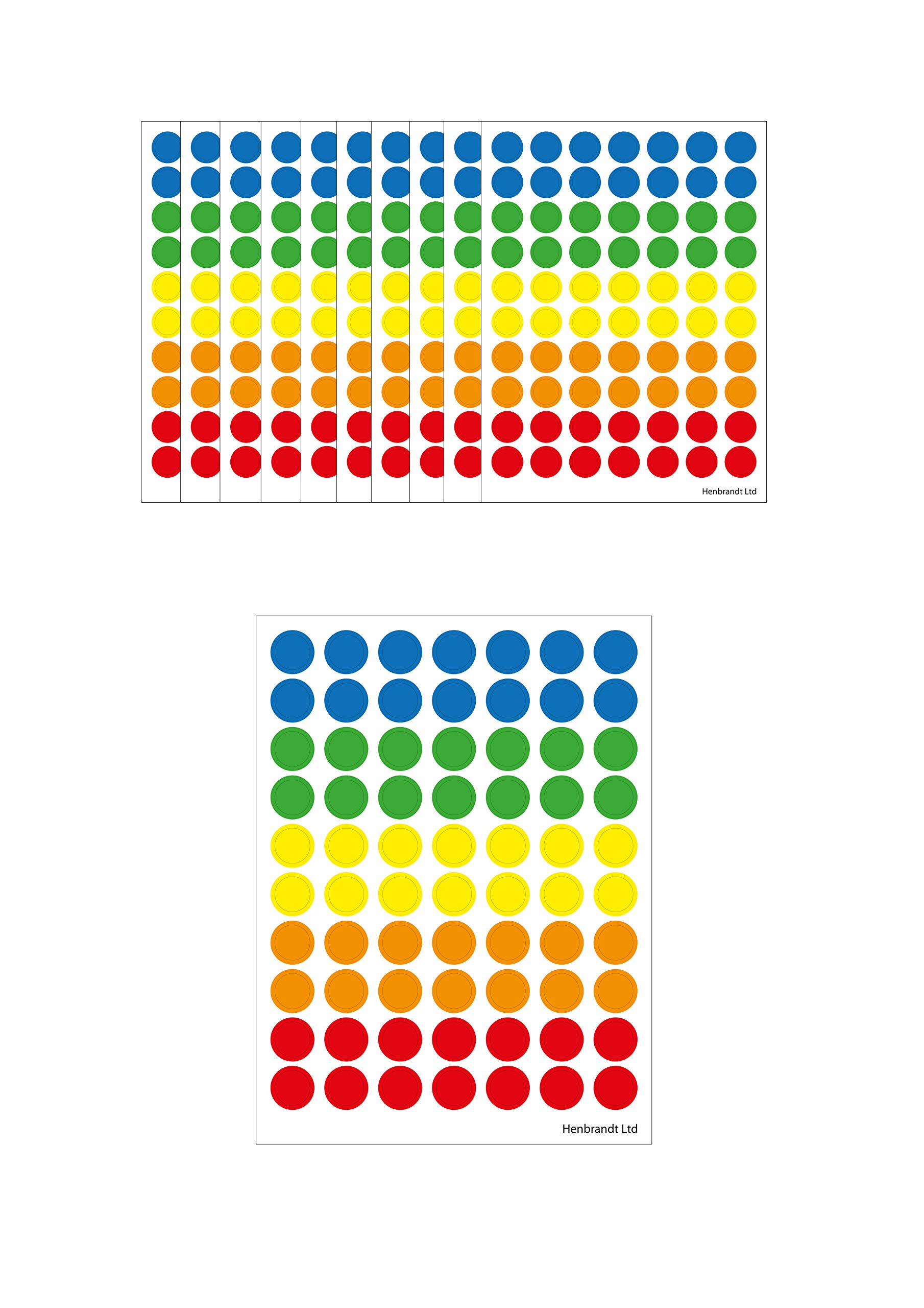 Henbrandt Coloured Dot Stickers 700 Coloured Sticky Dots 8mm Organisation Scrapbook Sticker Chart