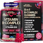 Vitamin B-Complex Gummies for Women & Men - Vitamin B12, B1, B2, B3, B5, B6, B7 & B9 - B Complex with Vitamin C & Choline - Energy, Brain & Mood - Natural Berry Flavor, Vegan - 60 Gummies for 2 Months