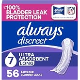 Always Discreet Incontinence Pads for Women, 7-Drop, 56 Count