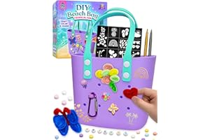PURPLE LADYBUG Beach Bag Tropical Fun – Personalised Beach & Swimming Bag for Kids with DIY Charms, Beads & Accessories – Gir